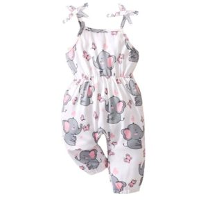 Cute Elephant Printed Baby Girl's Jumpsuit