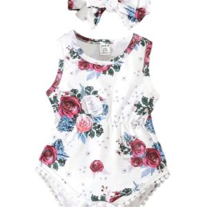 Red Rose Baby Girl's Romper & Headband Set