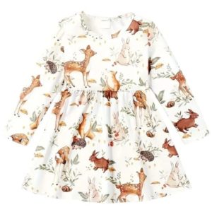 Reindeer Printed Long Sleeve Dress For Girls