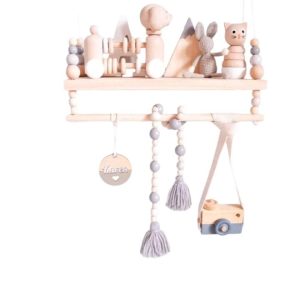 Beautiful grey and white beaded Nordic style wood storage hanging board